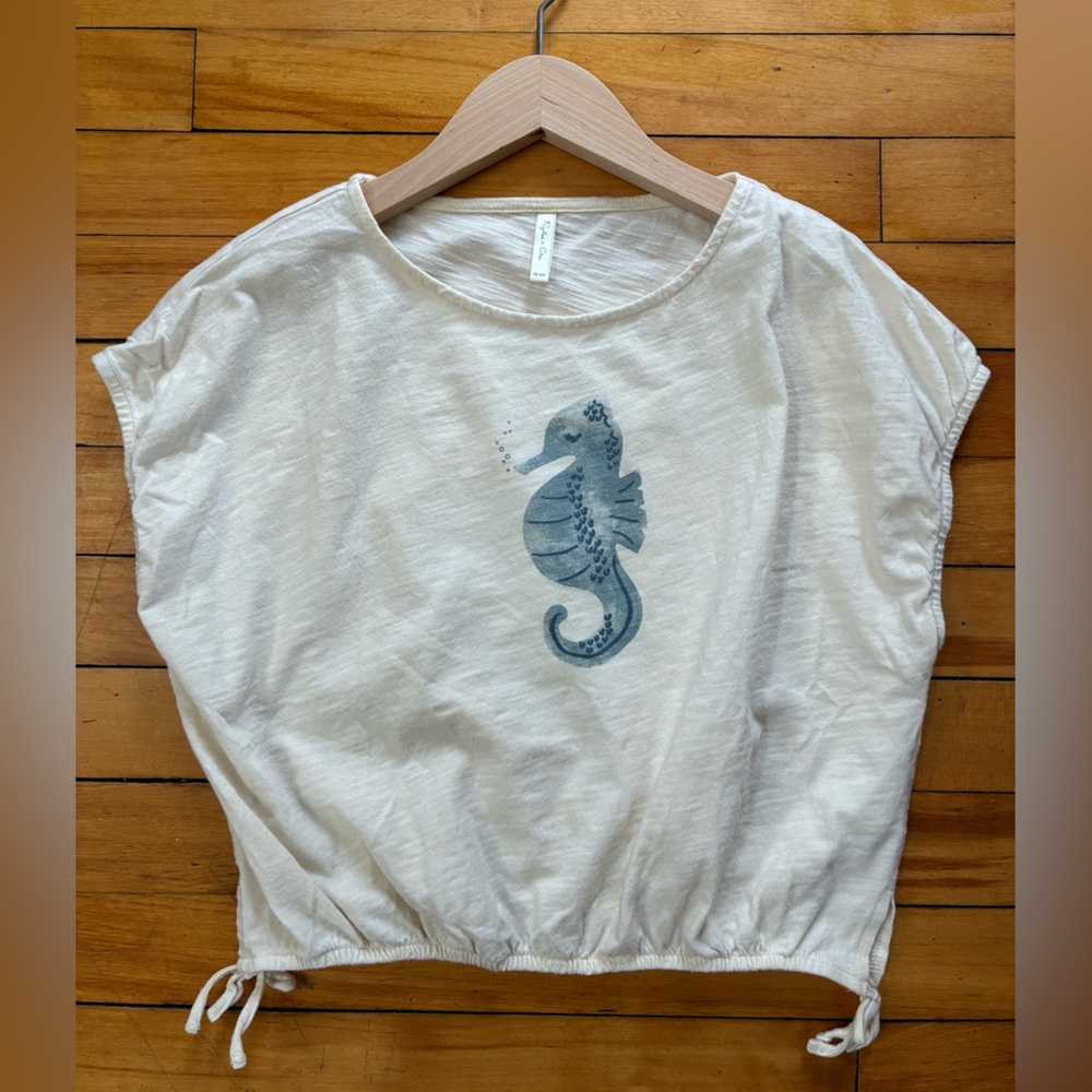 Rylee + Cru Cinch Waist Top with Blue Seahorse